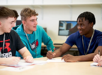 Group of students chatting in class